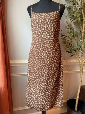 Sadie & Sage Floral Slip Midi Dress Brown 90s Cutout Back M
